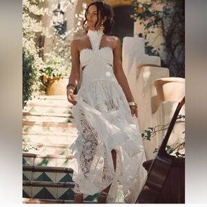 12th Tribe Elegant White Lace Halter Dress